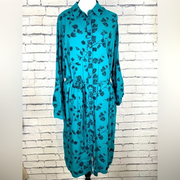 Ava & Viv Green Floral Shirt Dress size 1X - Picture 1 of 16